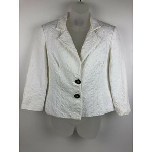 Nadia Womens 3/4 Sleeve Textured Jacquard Blazer Jacket Two Buttons White M